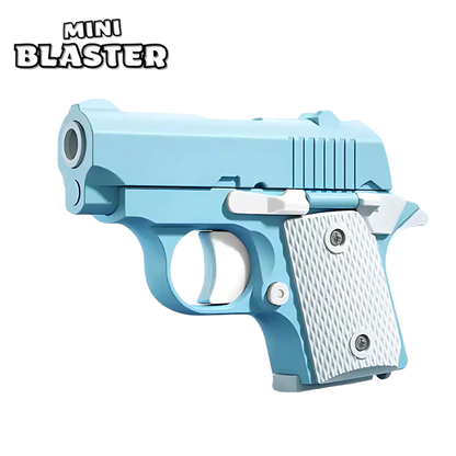 Miniblaster toy shell blaster pistol — detail shot of slide, grip and trigger