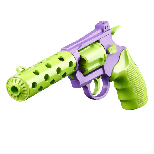 Vortex shell ejecting toy revolver — soft bullet blaster with rotating cylinder — product photo 1