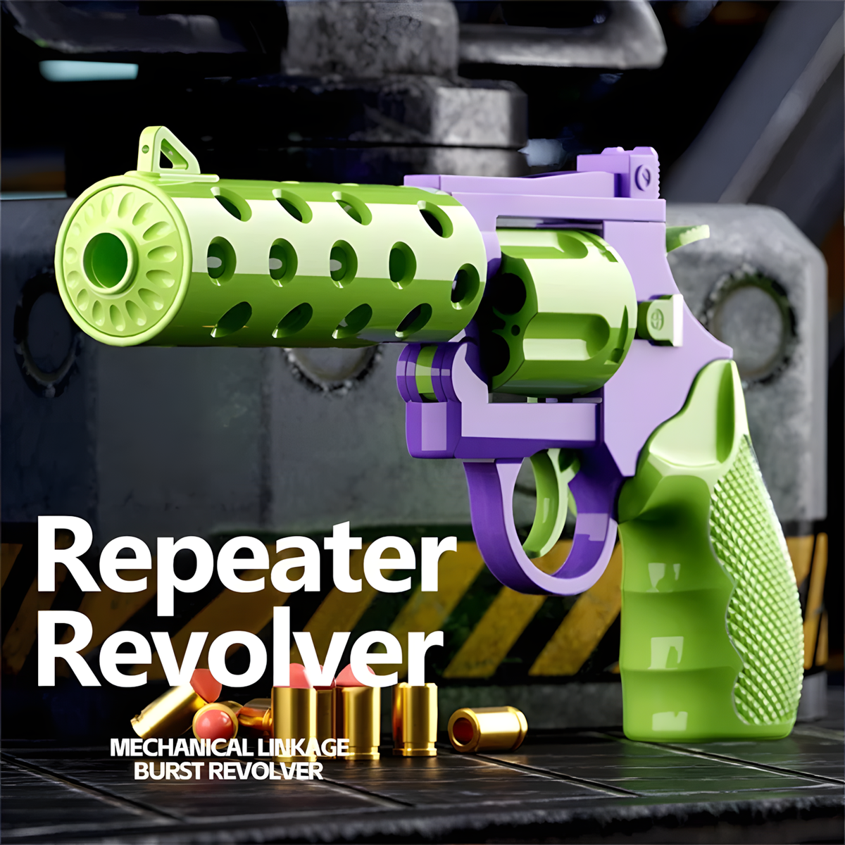 Vortex shell ejecting toy revolver — soft bullet blaster with rotating cylinder — product photo 3