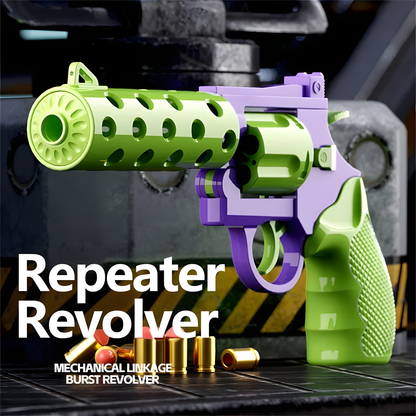 Vortex shell ejecting toy revolver — soft bullet blaster with rotating cylinder — product photo 3