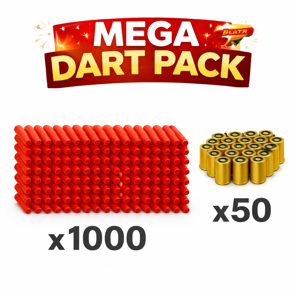 Bulk mega pack of 1000 plastic darts and 50 reusable gold casings