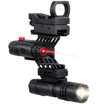 3-in-1 tactical attachment bundle with tactical flashlight, red laser sight and red dot scope