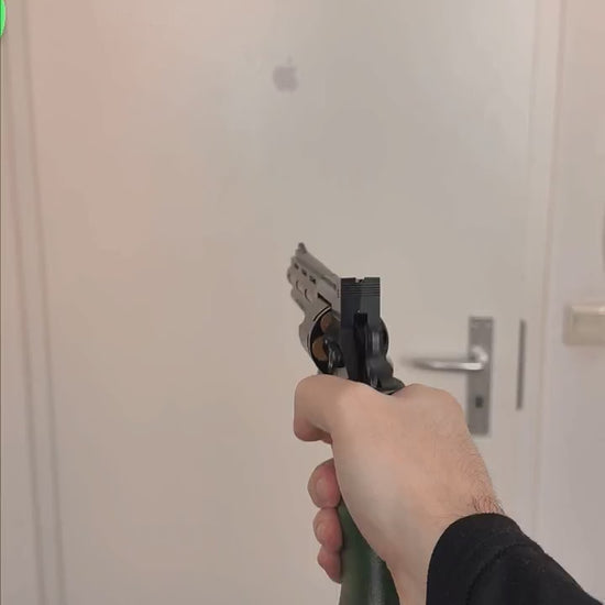 Vortex shell ejecting toy revolver — soft bullet blaster with rotating cylinder — video 2